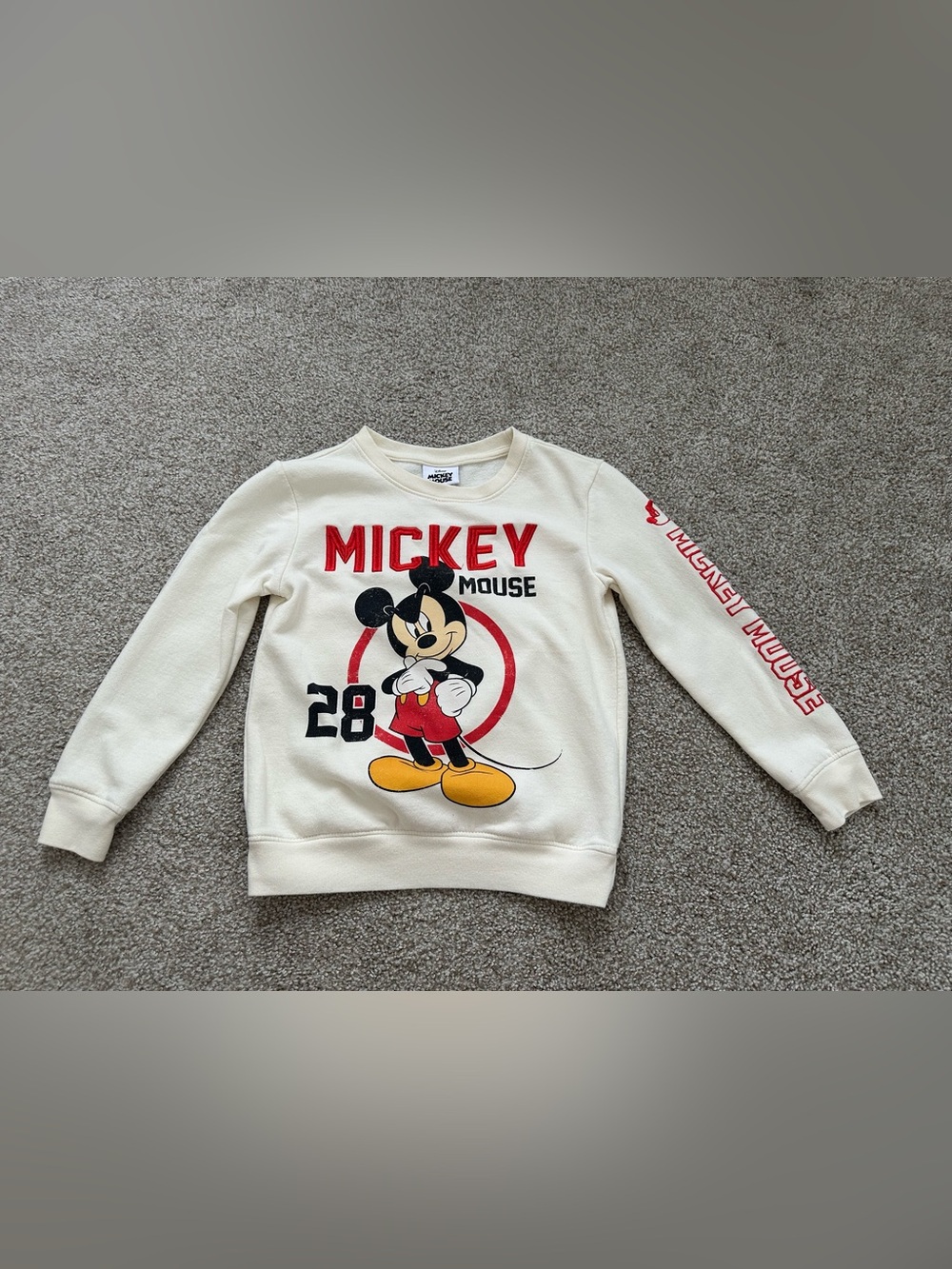 Disney Mickey Mouse Embroidered Sweatshirt Kids Size 6/7 Cream
